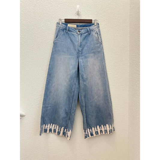 Anthropologie Pilcro Wide Leg Jeans Women's Size 28 Blue Bleached Hem Cropped