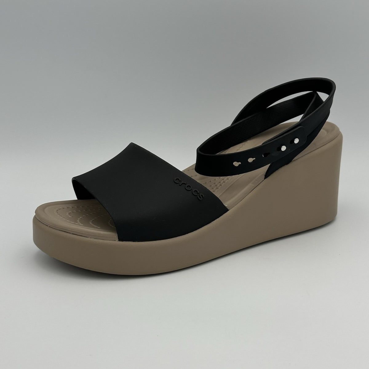 Crocs Brooklyn Ankle Strap Wedge Sandal Heels Women’s Size 9 Black  209406, image 1 of 10
