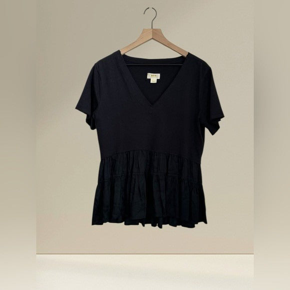 Maeve Women’s Maeve Black Cotton V-Neck Ruffle Hem Top Blouse Size S, image 1 of 12