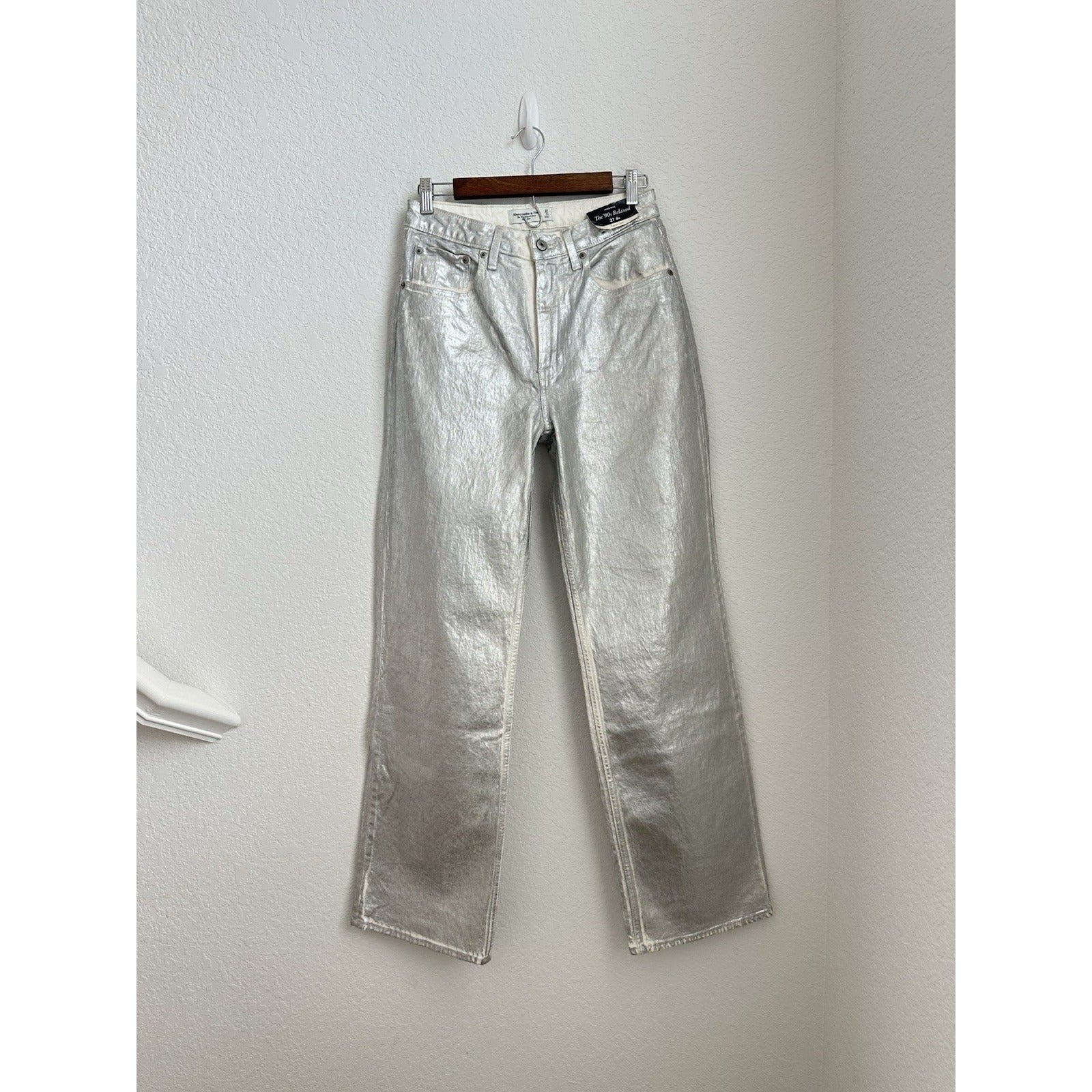 Abercrombie & Fitch Jeans Women’s Size 27 4R Silver High-Rise 90s Relaxed NWT, image 1 of 12