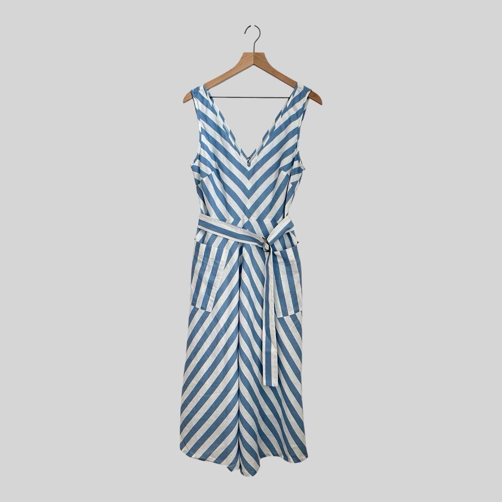 Kate Spade Deck Stripe Midi Dress Women’s Size 8 Linen White Nautical Belted